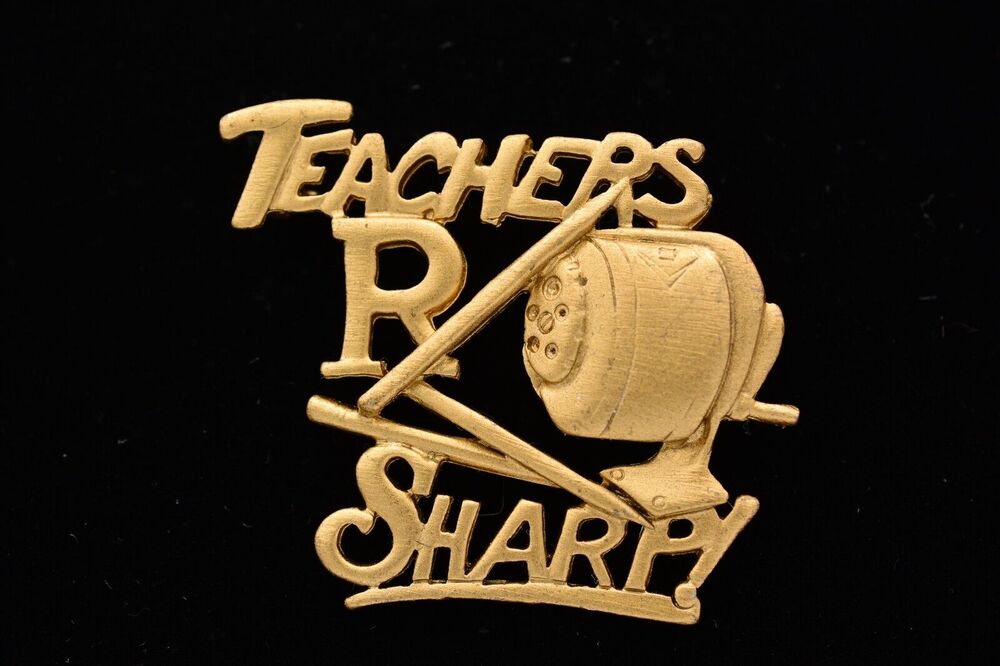 AJC Vintage Teacher Pin Brooch Sharp Antiqued Brushed Gold Signed NOS 80s BinA15